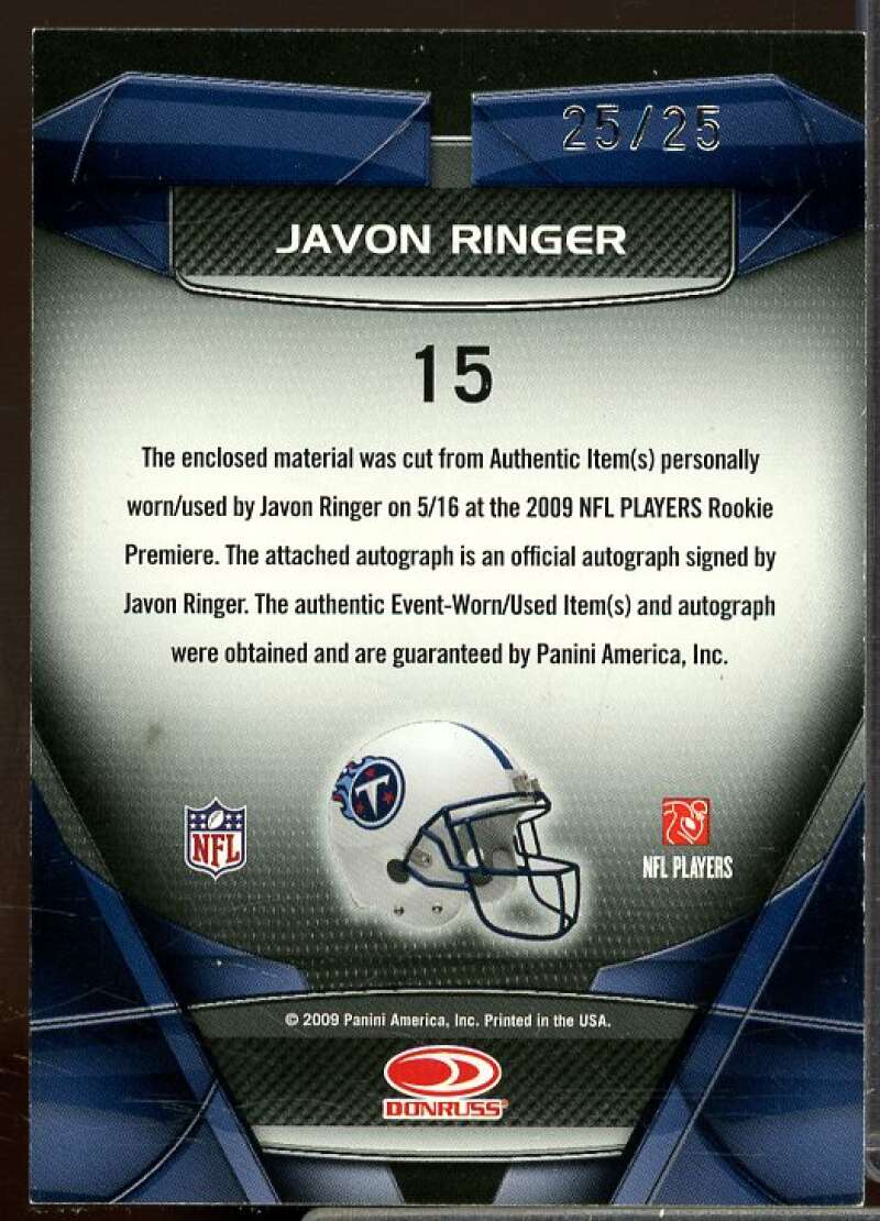 Javon Ringer 2009 Gridiron Gear Performers Rookie Material Autographs Prime #15  Image 2