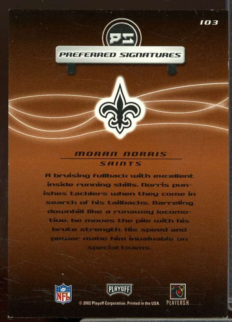 Moran Norris Rookie Card 2001 Playoff Preferred Signatures Bronze #103  Image 2