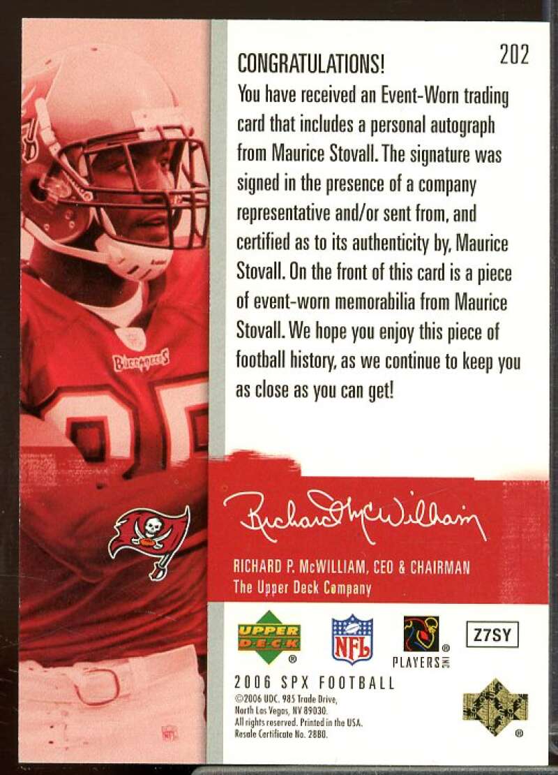 Maurice Stovall JSY AU Rookie Card 2006 SPx Rookie #202  Image 2
