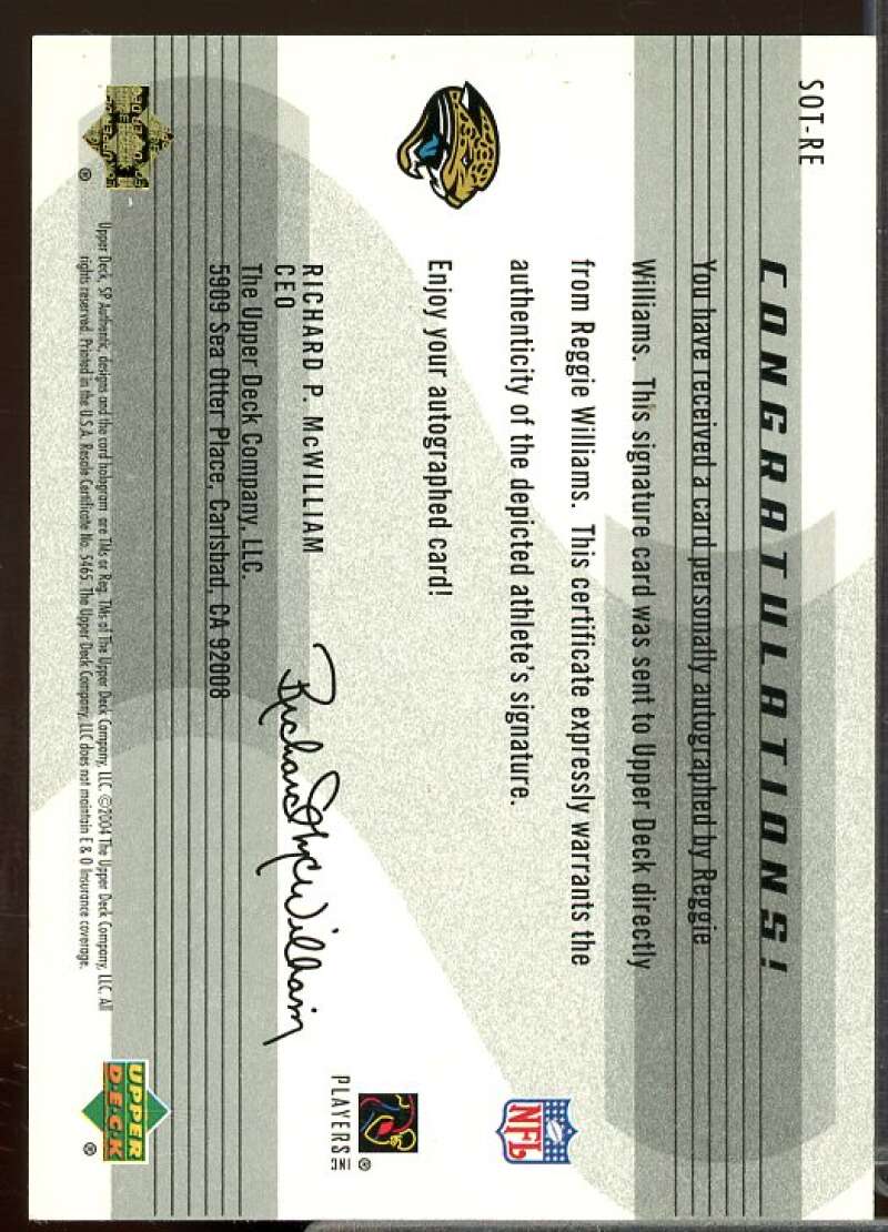 Reggie Williams Rookie Card 2004 SP Authentic Sign of the Times Auto #SOTRE  Image 2
