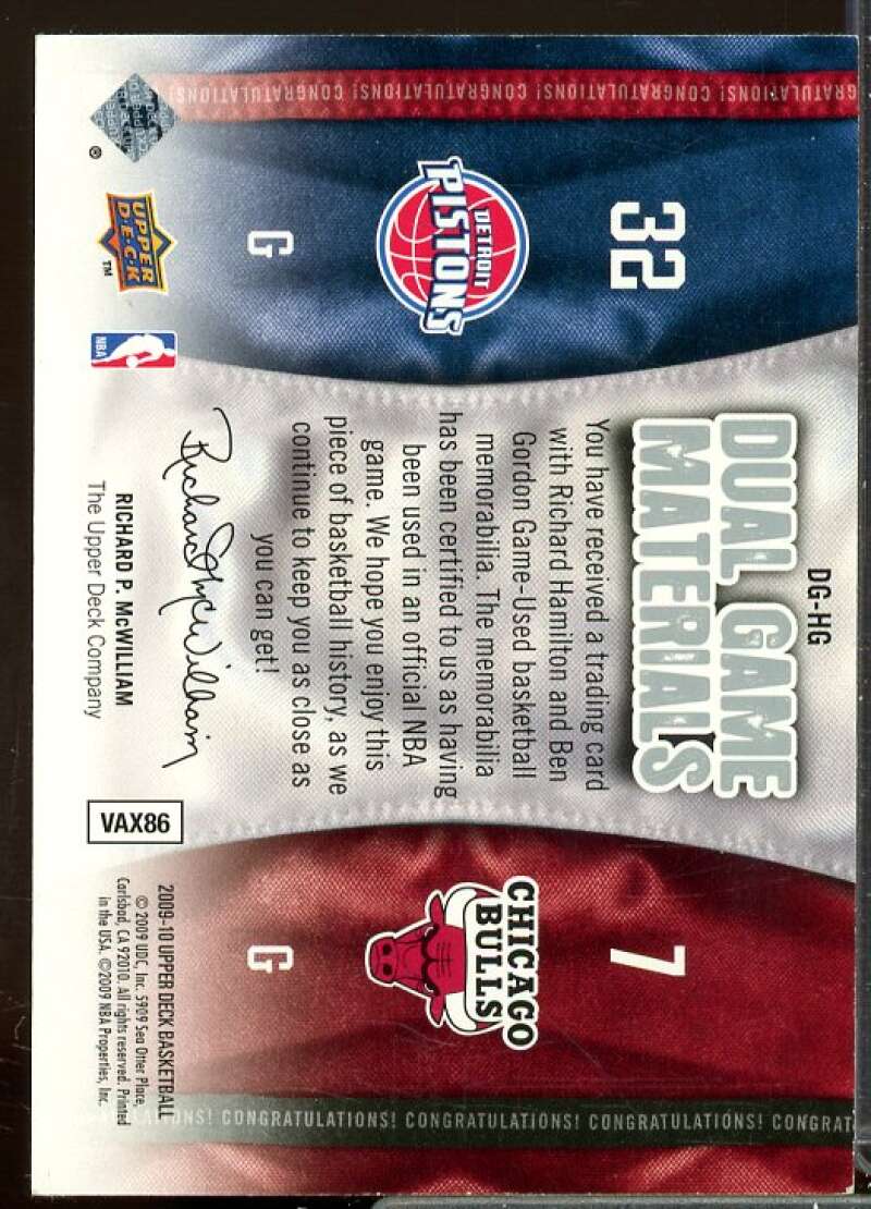 Ben Gordon/Richard Hamilton Card 2009-10 Upper Deck Game Materials Dual #DGHG  Image 2