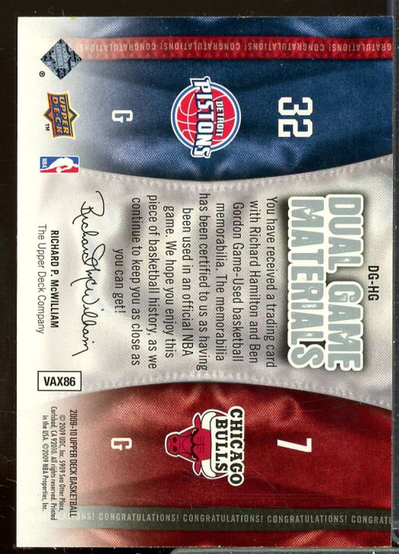 Ben Gordon/Richard Hamilton Card 2009-10 Upper Deck Game Materials Dual #DGHG  Image 2