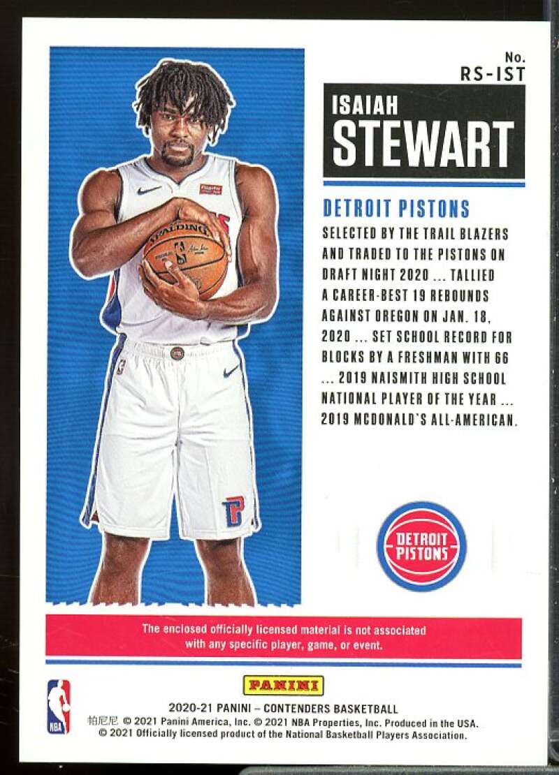 Isaiah Stewart Rookie Card 2020-21 Panini Contenders Rookie Ticket Swatches #24  Image 2