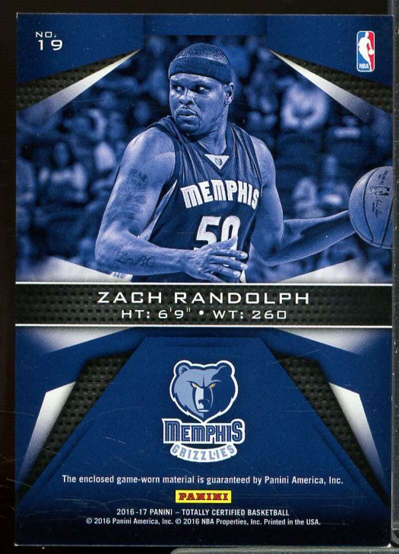 Zach Randolph 2016-17 Totally Certified Fabric of the Game Jerseys Blue #19  Image 2