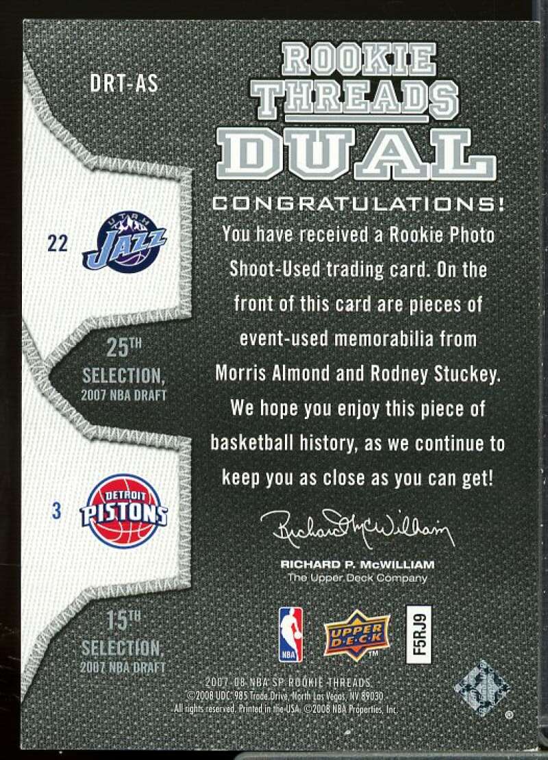 Morris Almond/Rodney Stuckey 2007-08 SP Rookie Threads Rookie Dual Parallel #AS  Image 2