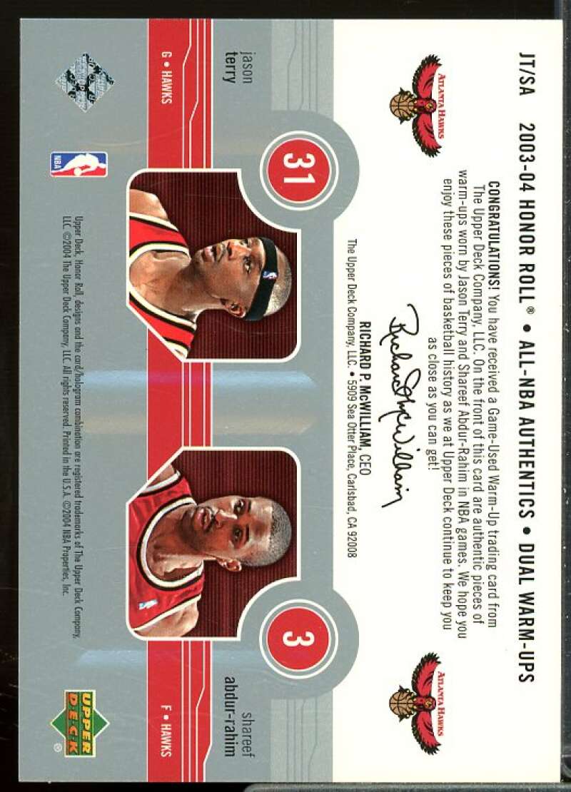 Jason Terry/Shareef Abdur-Rahim 2003-04 Upper Deck Honor Roll Dual Warm Ups #10  Image 2