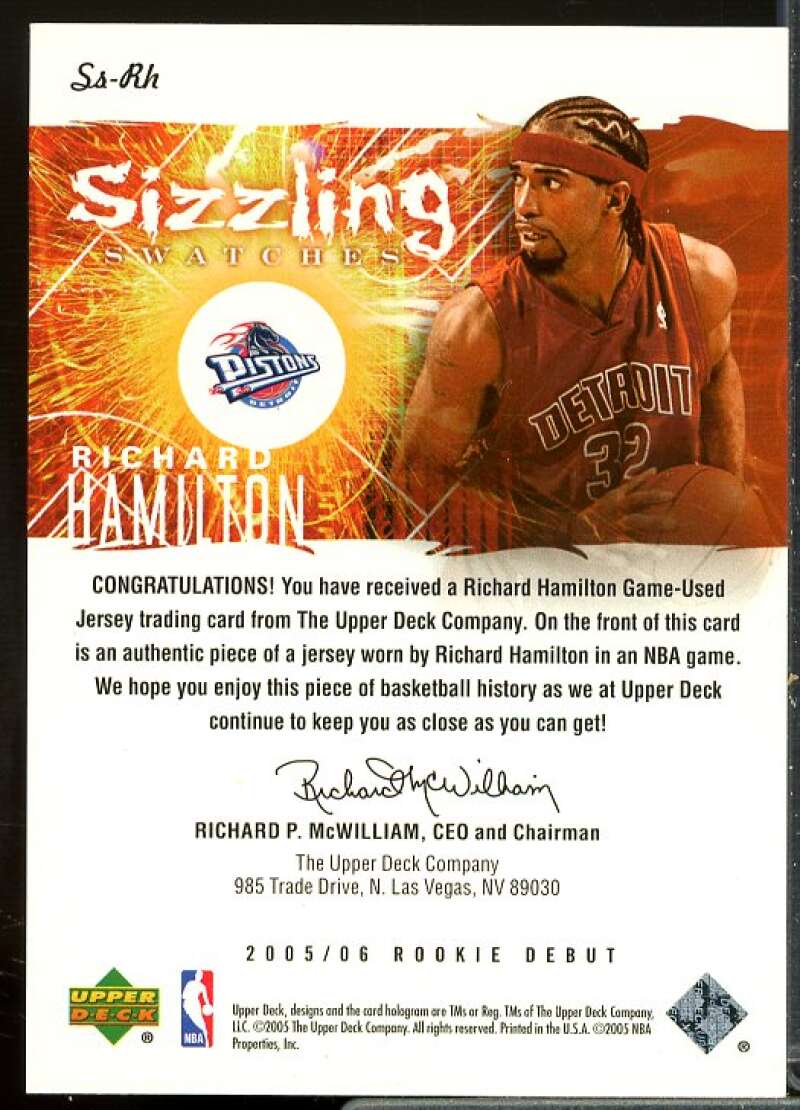 Richard Hamilton Card 2005-06 Upper Deck Rookie Debut Sizzling Swatches #RH  Image 2