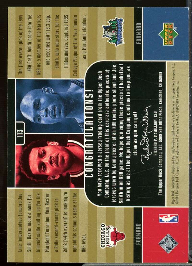 Lonny Baxter JSY RC/Joe Smith JSY Card 2002-03 Upper Deck Inspirations #113  Image 2