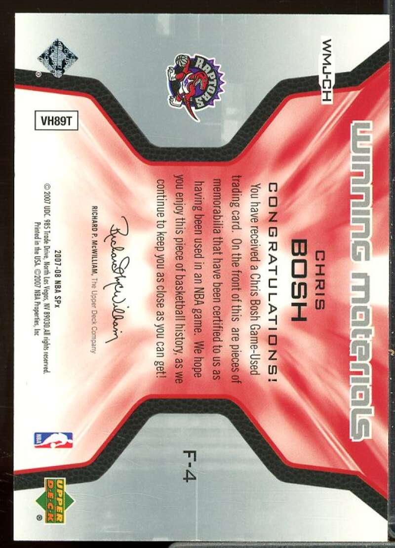 Chris Bosh Card 2007-08 SPx Winning Materials Jersey Numbers #CH  Image 2