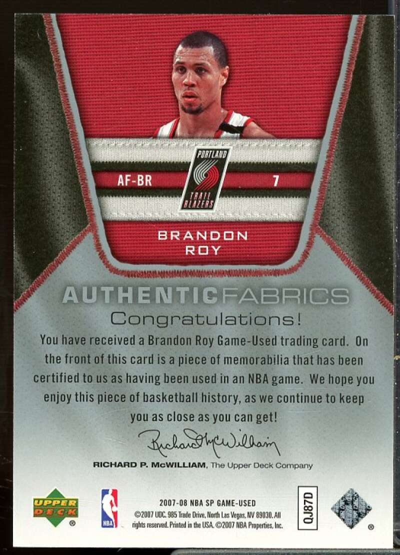 Brandon Roy Card 2007-08 SP Game Used Authentic Fabrics #AFBR  Image 2