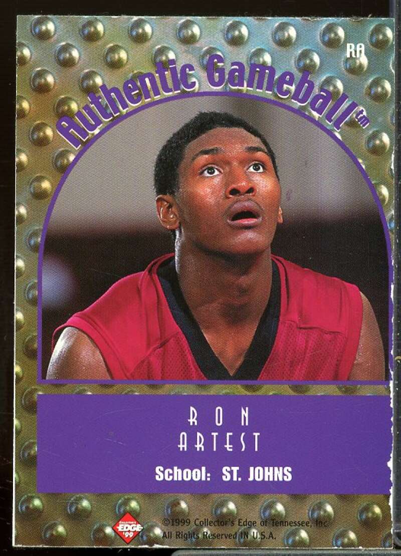 Ron Artest Rookie Card 1999 Collector's Edge Rookie Rage Game Ball #RA  Image 2