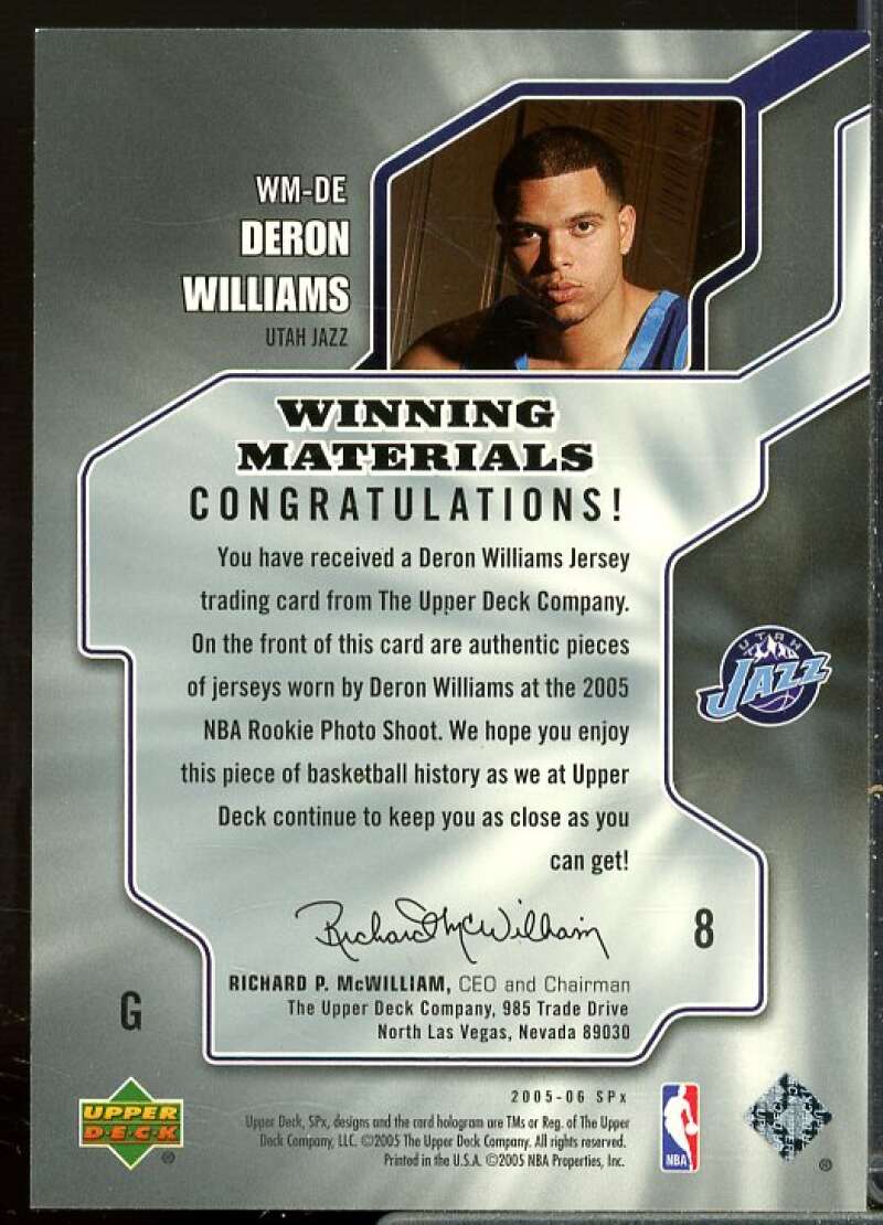 Deron Williams Rookie Card 2005-06 SPx Winning Materials #DE  Image 2