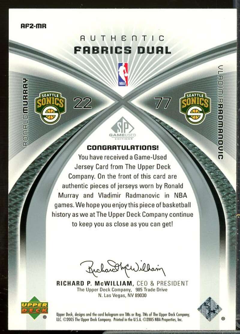 Ronald Murray/Vladimir Radmanovic 2005-06 SP Game Used Authentic Dual #MR  Image 2