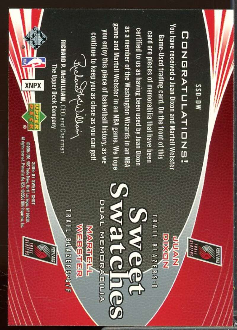 Juan Dixon/Martell Webster Card 2006-07 Sweet Shot Swatches Dual #DW  Image 2