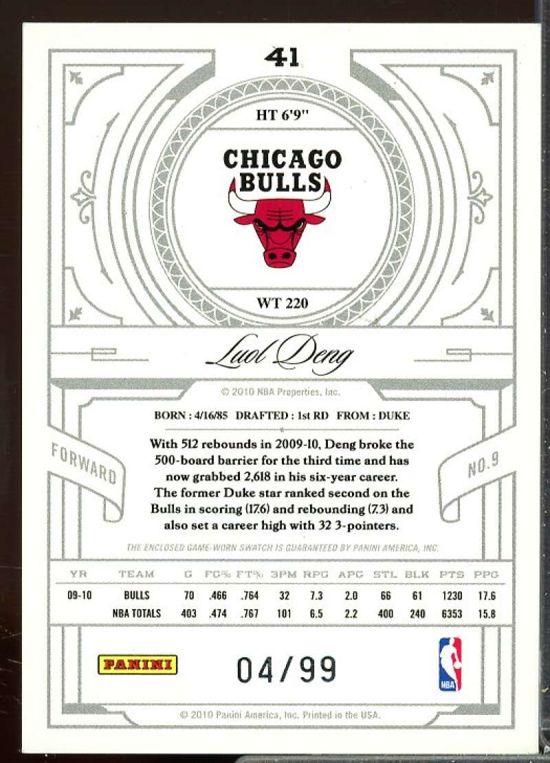 Luol Deng/99 Card 2009-10 Playoff National Treasures Century Materials #41  Image 2