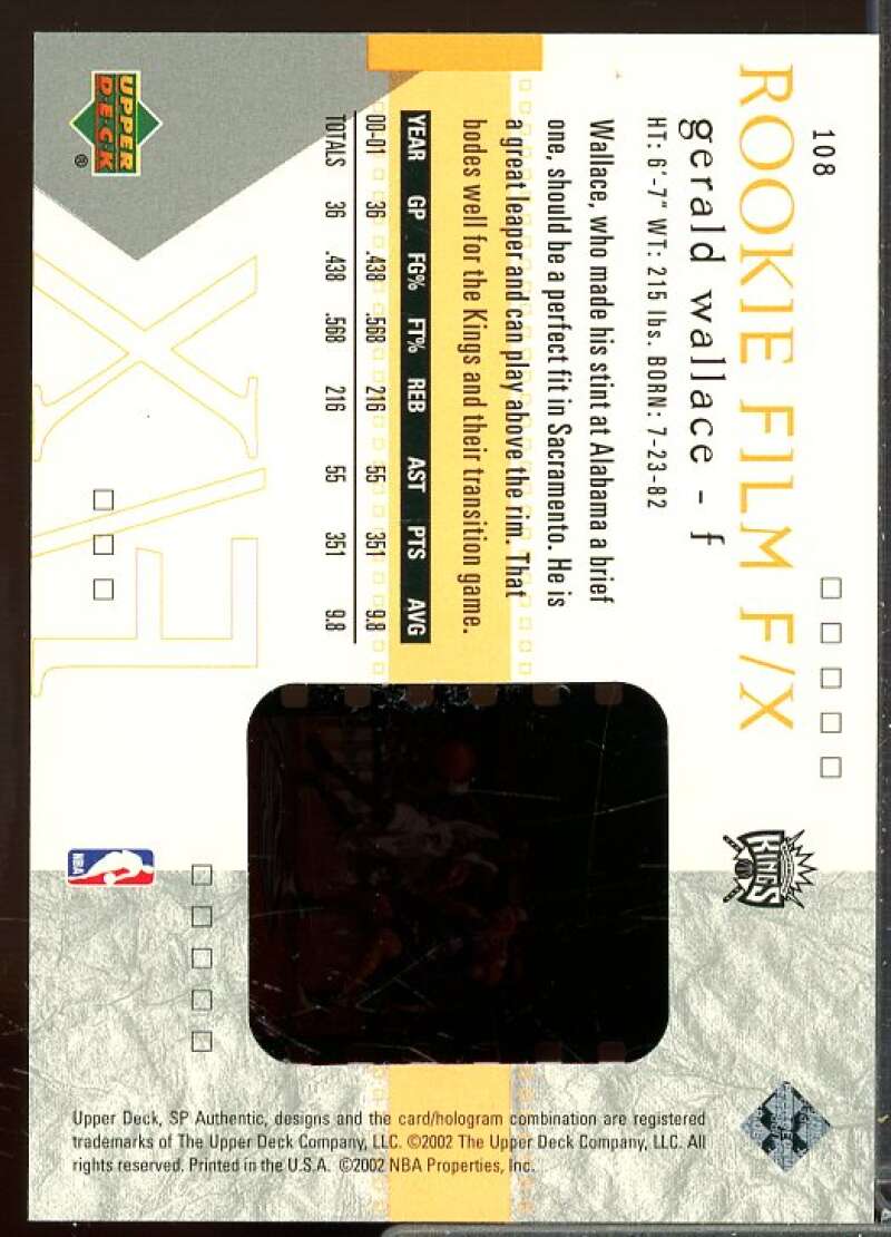 Gerald Wallace Rookie Card 2001-02 SP Authentic Rookie #108  Image 2