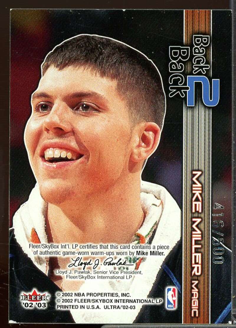 Mike Miller Card 2002-03 Ultra Back 2 Back Game Used #9  Image 2