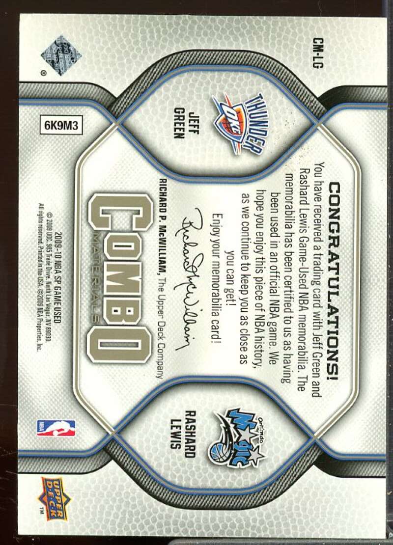 Rashard Lewis/Jeff Green Card 2009-10 SP Game Used Combo Materials 155 #CMLG  Image 2