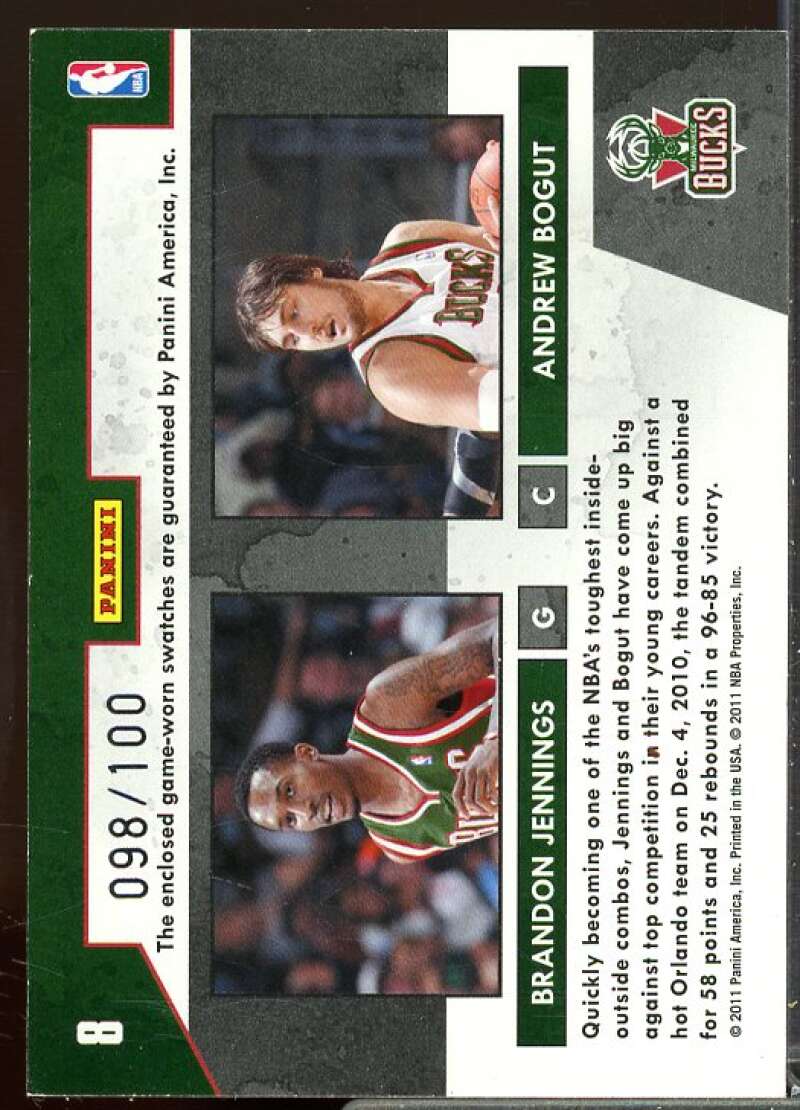 Brandon Jennings/Andrew Bogut Card 2010-11 Absolute Team Tandems Materials #8  Image 2