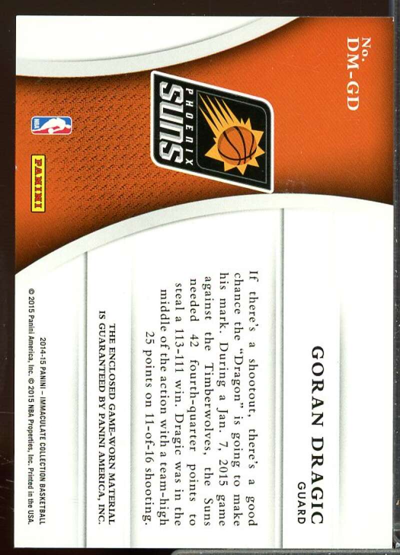 Goran Dragic/99 Card 2014-15 Immaculate Collection Dual Memorabilia #DMGD  Image 2