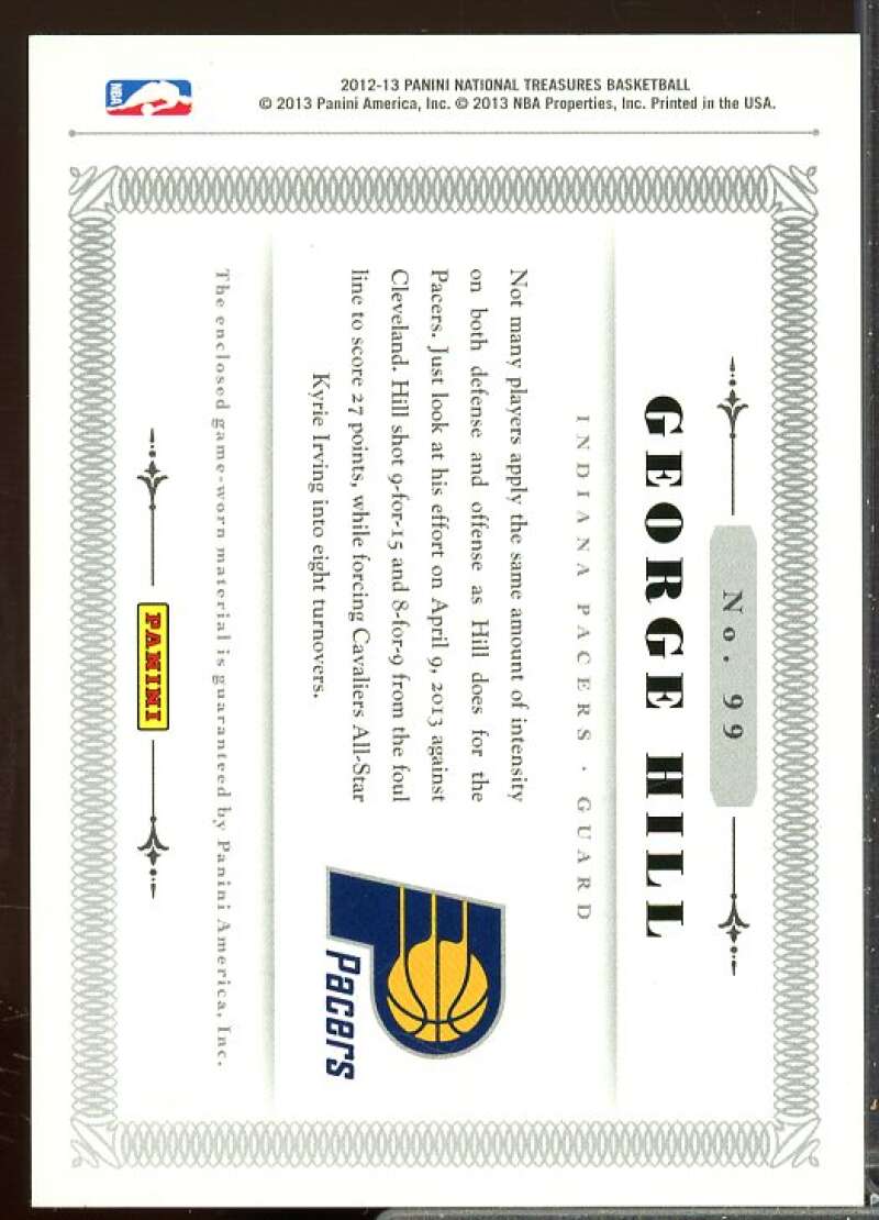 George Hill/99 Card 2012-13 Panini National Treasures Material Treasures #99  Image 2