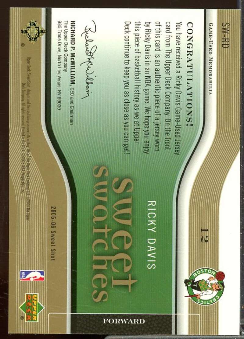 Ricky Davis/50 Card 2005-06 Sweet Shot Sweet Swatches Gold #RD  Image 2
