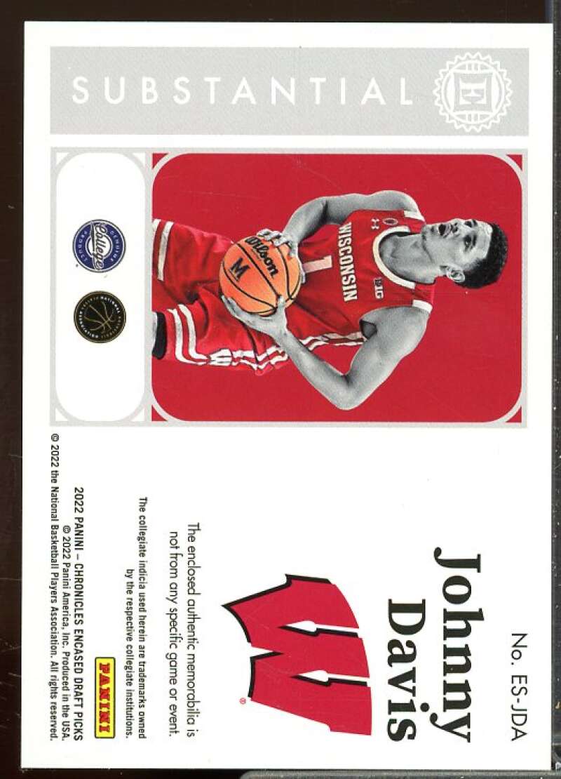 Johnny Davis 2022-23 Panini Chronicles Draft Encased Rookie Swatches Red #18  Image 2