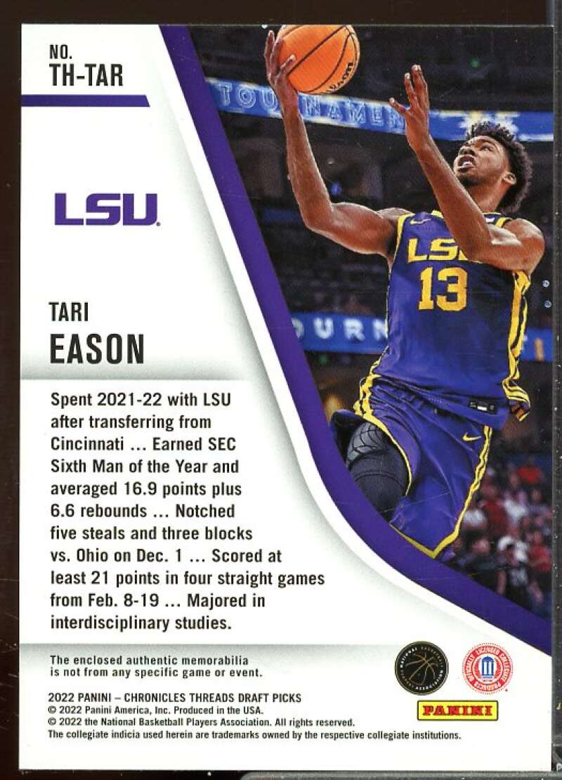 Tari Eason 2022-23 Panini Chronicles Draft Threads Rookie Memorabilia Blue #9  Image 2