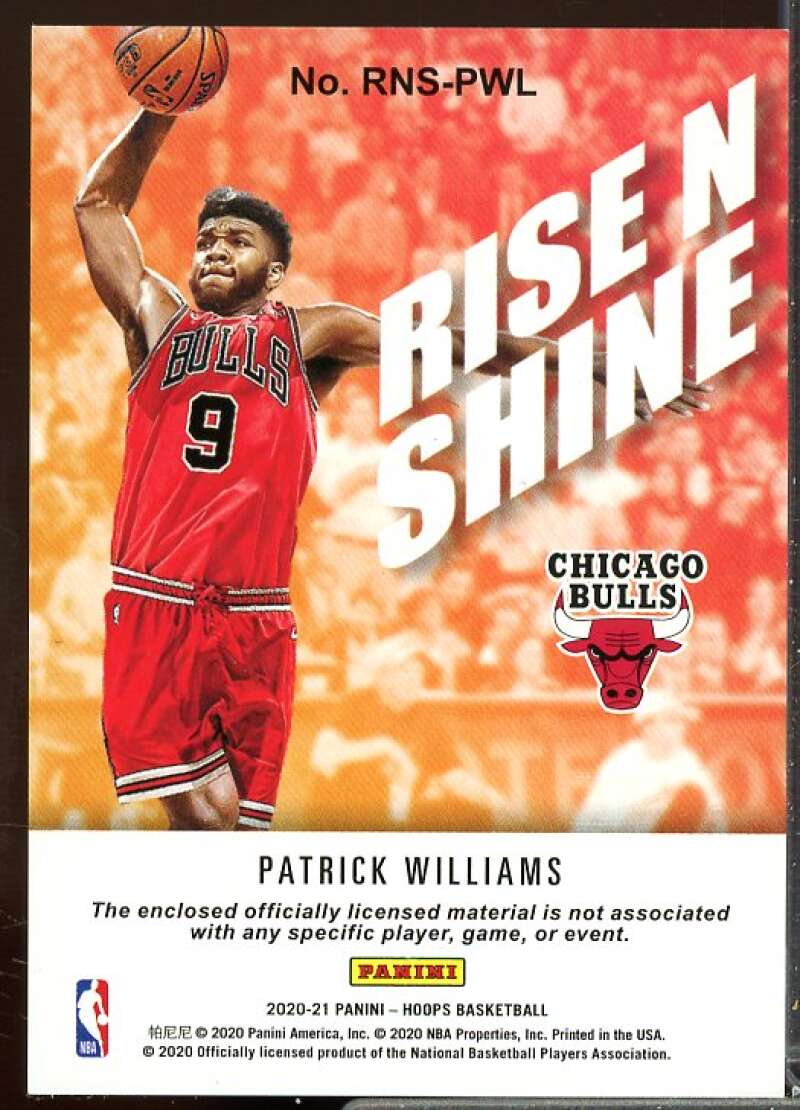 Patrick Williams Rookie Card 2020-21 Hoops Rise N Shine Rookie Memorabilia #34  Image 2