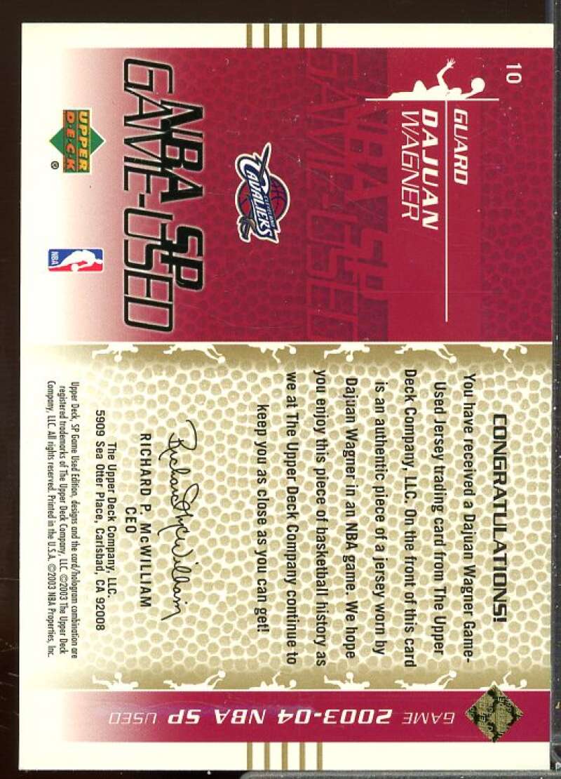 DaJuan Wagner Rookie Card 2003-04 SP Game Used Authentic Patches #DWP  Image 2