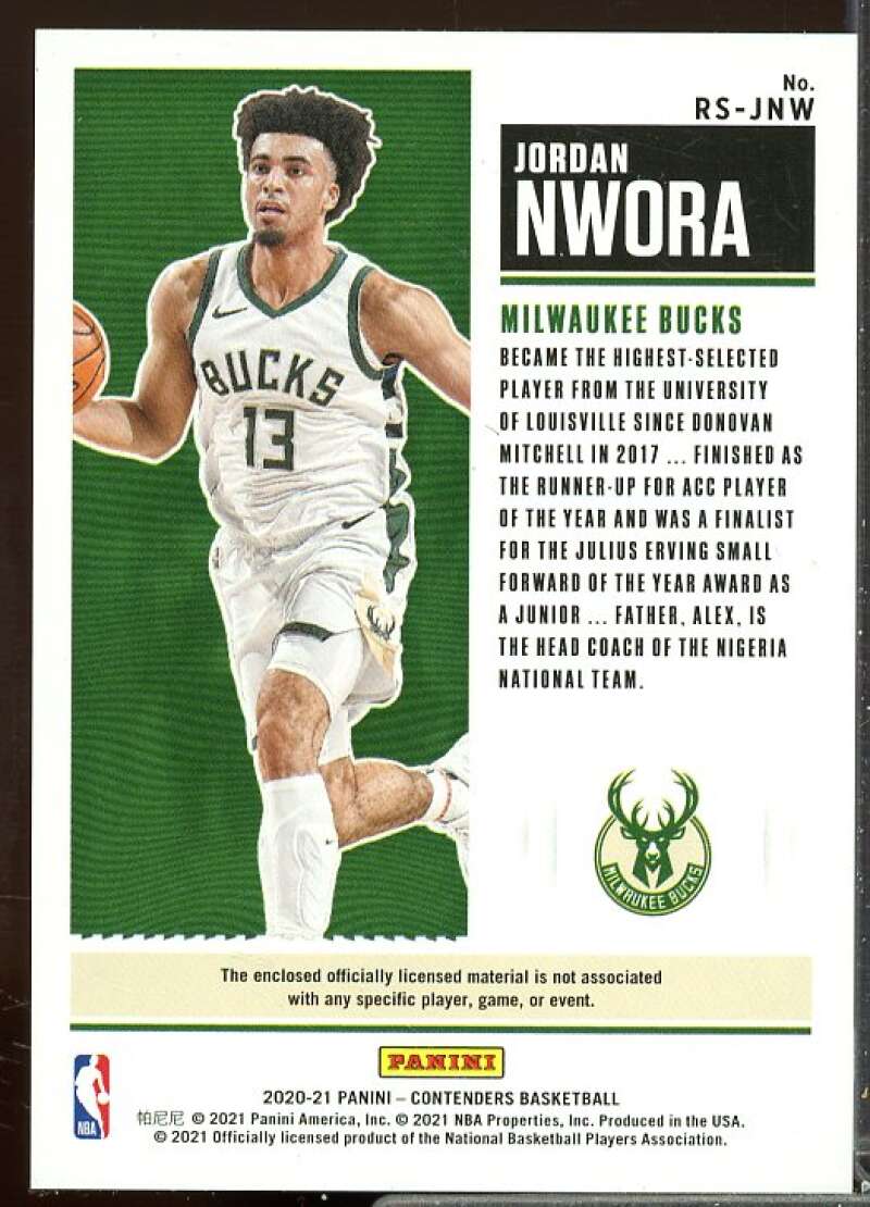 Jordan Nwora Rookie Card 2020-21 Panini Contenders Rookie Ticket Swatches #27  Image 2