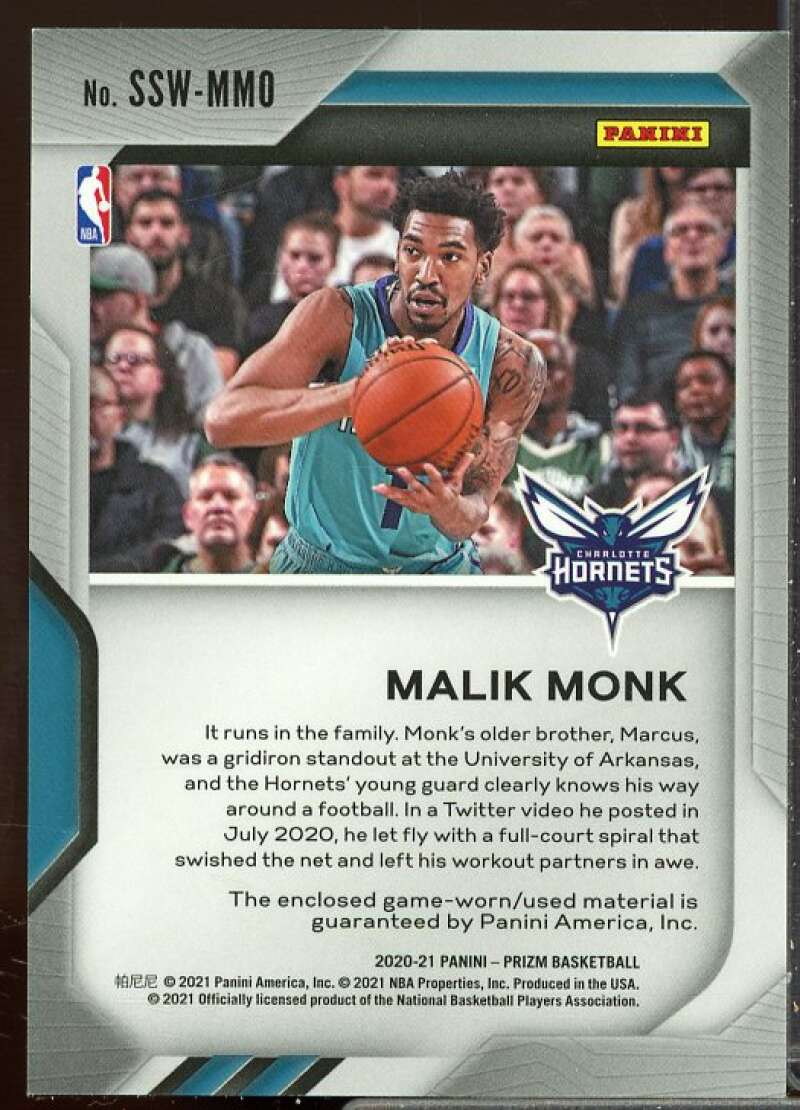 Malik Monk Card 2020-21 Panini Prizm Sensational Swatches #97  Image 2