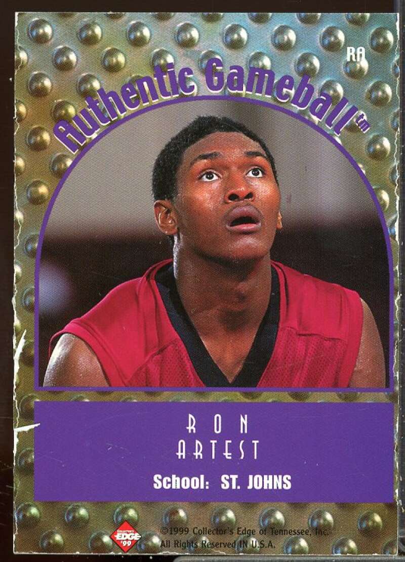 Ron Artest Rookie Card 1999 Collector's Edge Rookie Rage Game Ball #RA  Image 2