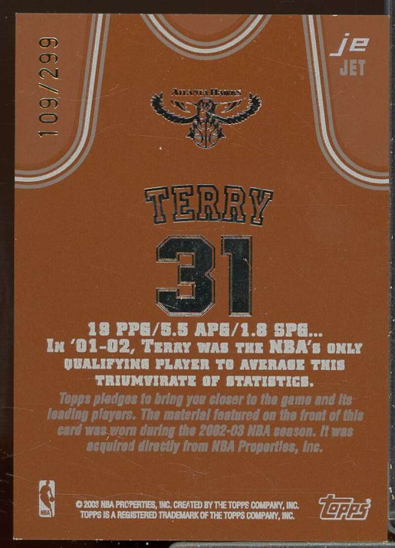 Jason Terry R Card 2002-03 Topps Jersey Edition Copper #JEJAT  Image 2