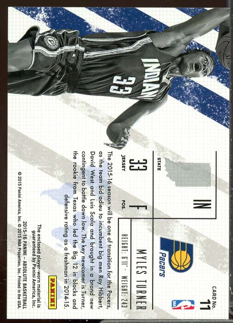 Myles Turner 2015-16 Absolute Memorabilia Freshman Flyer Rookie Jumbo JSY #11  Image 2