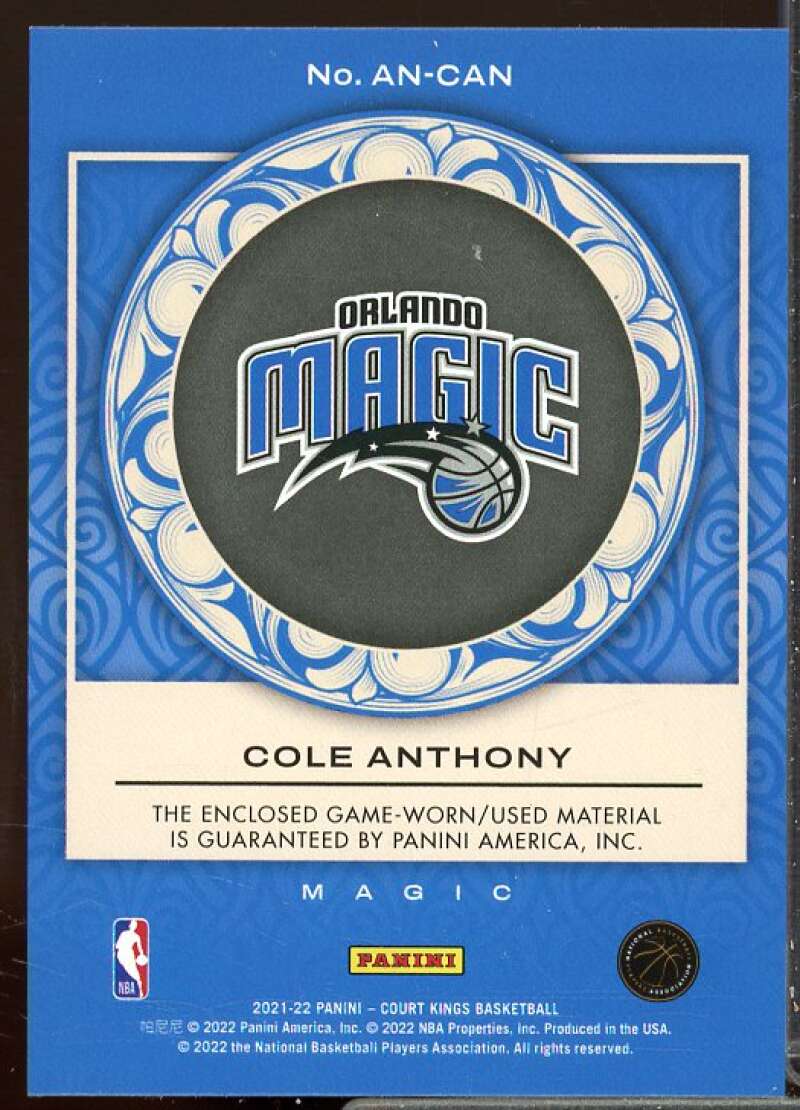 Cole Anthony Card 2021-22 Court Kings Art Nouveau Materials #38  Image 2