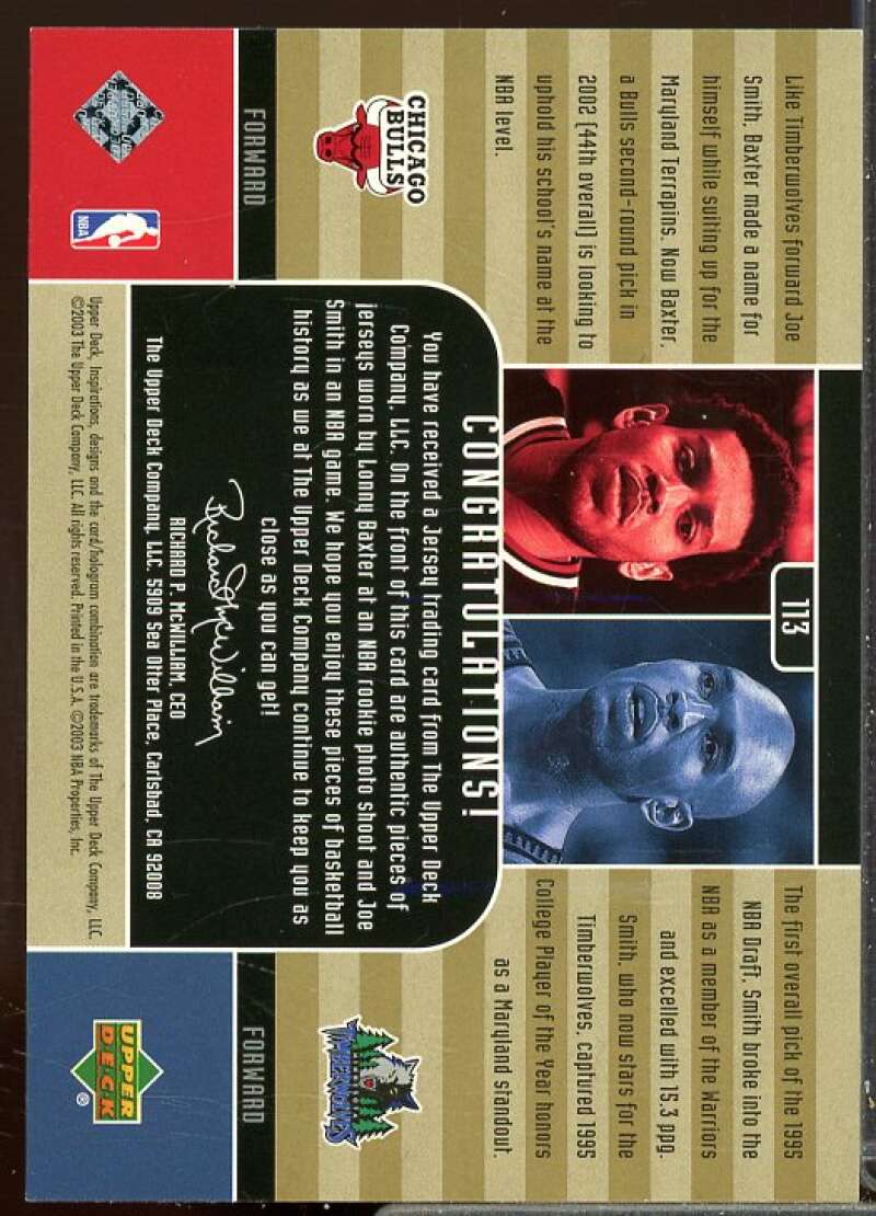 Lonny Baxter JSY RC/Joe Smith JSY Rookie 2002-03 Upper Deck Inspirations #113  Image 2