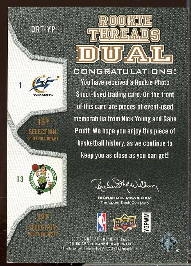 Nick Young/Gabe Pruitt Rookie 2007-08 SP Rookie Threads Rookie Threads Dual #YP  Image 2