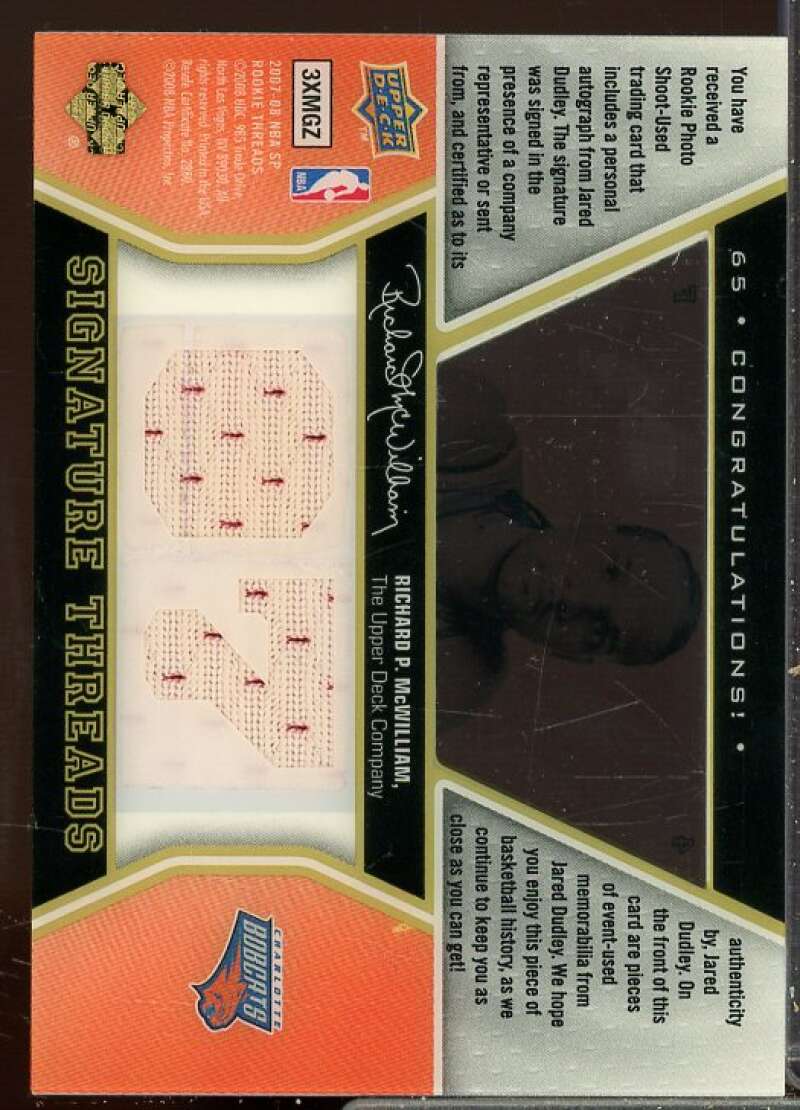 Jared Dudley JSY AU Rookie Card 2007-08 SP Rookie Threads Rookies Gold #65  Image 2