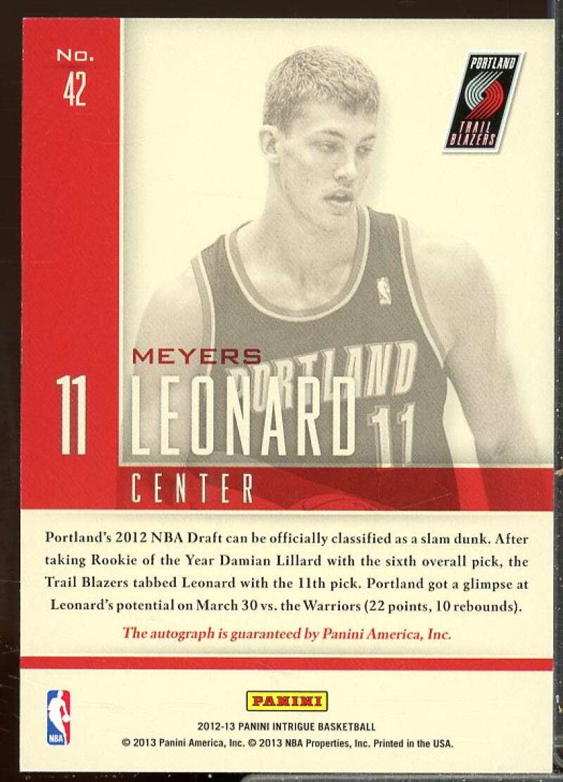 Meyers Leonard/149 Rookie 2012-13 Panini Intrigue Impact Rookie Autographs #42  Image 2
