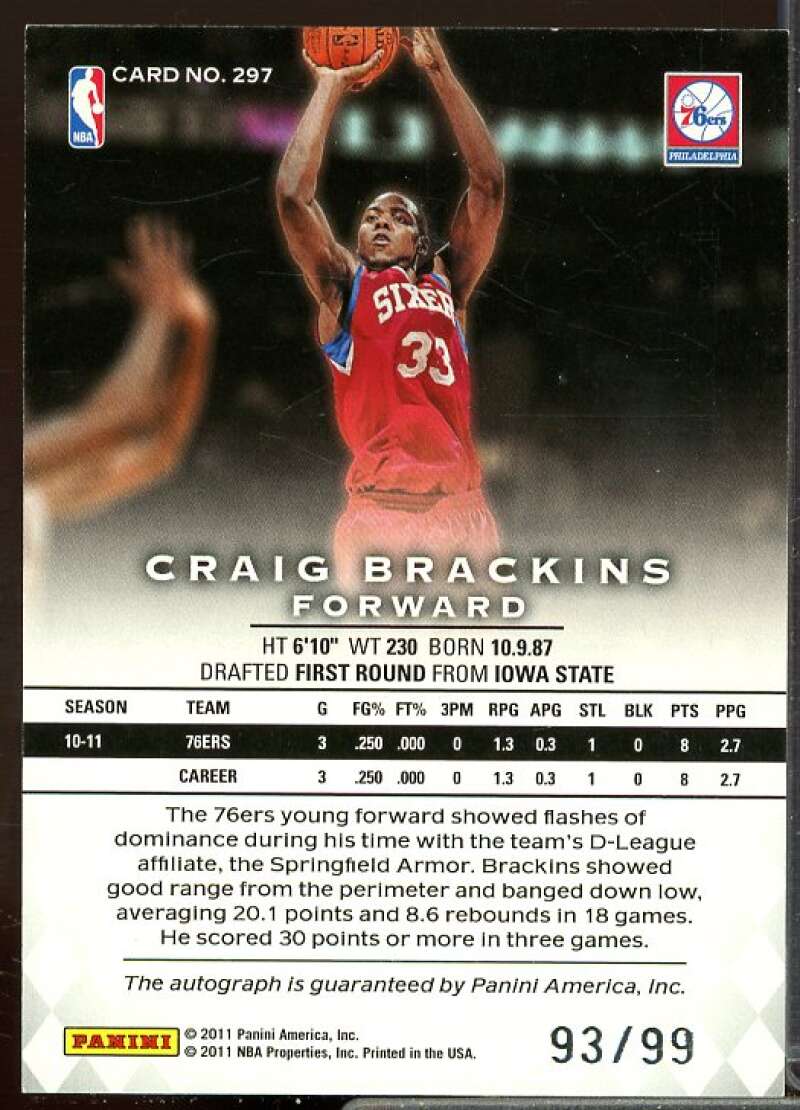 Craig Brackins PS/99 AU Card 2011-12 Panini Preferred #297  Image 2