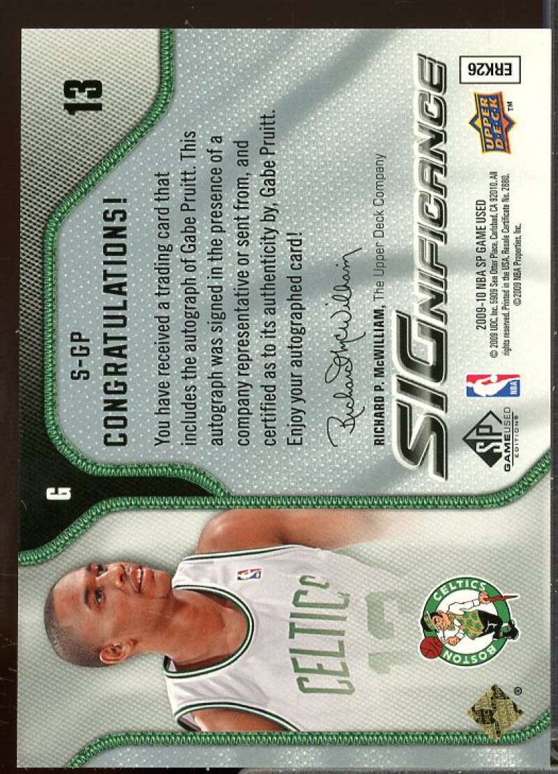 Gabe Pruitt Card 2009-10 SP Game Used SIGnificance #SGP  Image 2