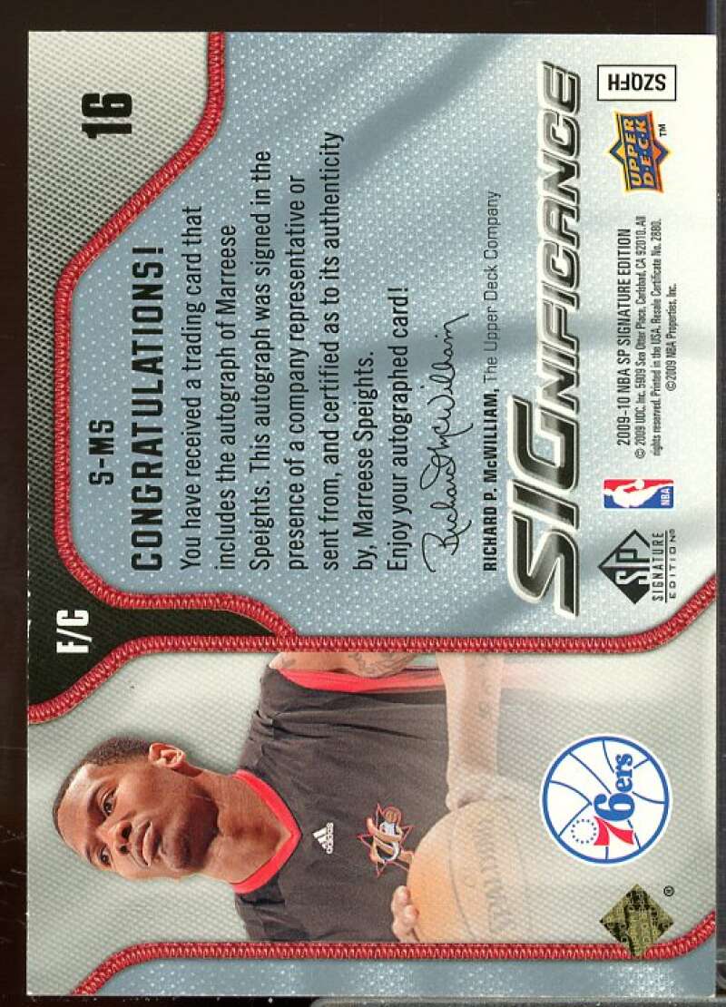 Marreese Speights/249 Card 2009-10 SP Signature Edition SIGnificance #SMS  Image 2