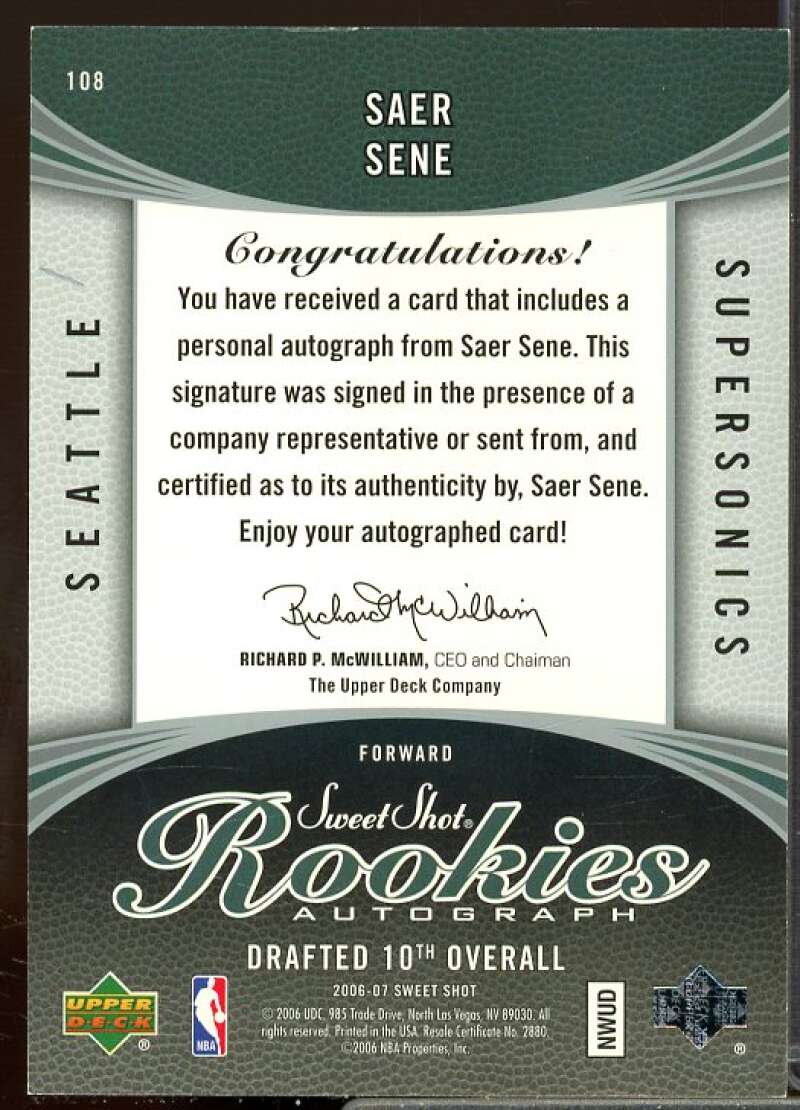Saer Sene AU Rookie Card 2006-07 Sweet Shot Rookie #108  Image 2
