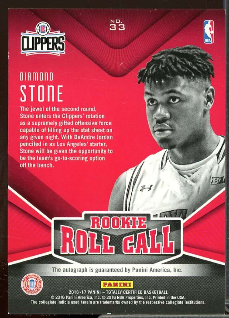 Diamond Stone 2016-17 Totally Certified Rookie Roll Call Autographs Blue #33  Image 2