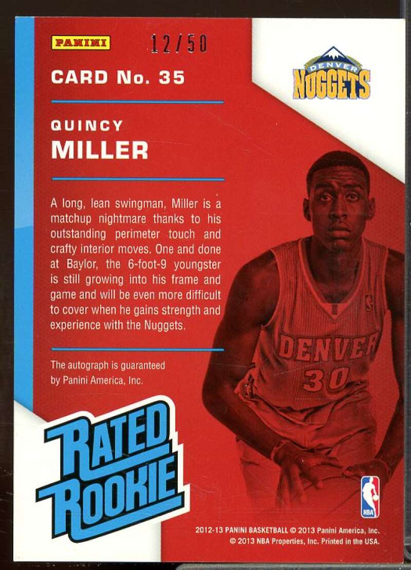 Quincy Miller/50 Rookie Card 2012-13 Panini Rated Rookie Signatures #35  Image 2