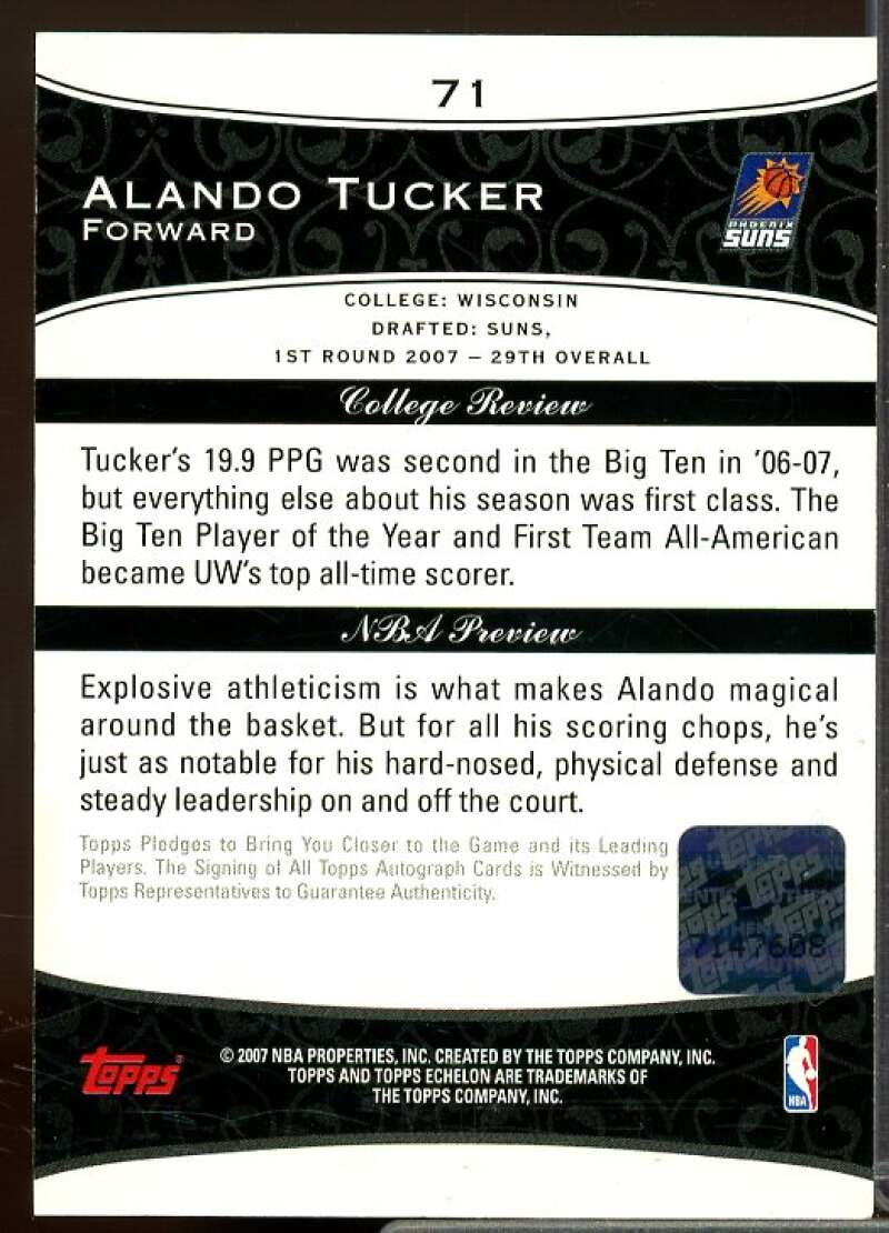 Alando Tucker Rookie Card 2007-08 Topps Echelon Rookie Autographs #71  Image 2