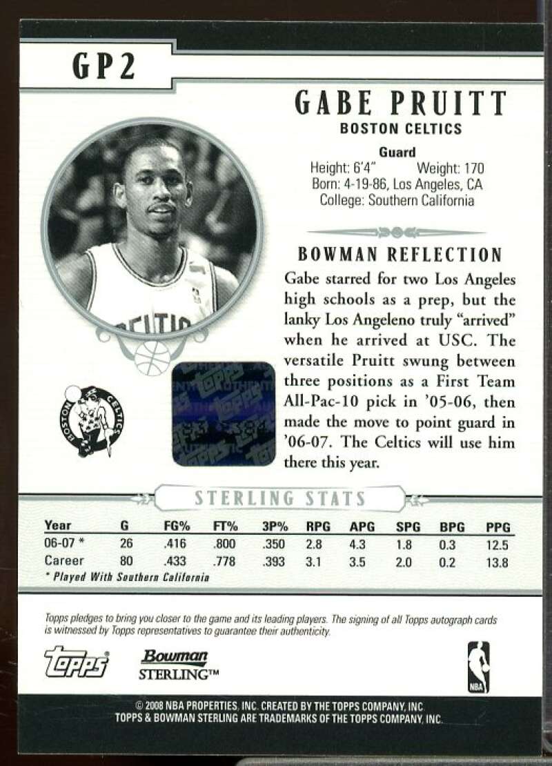 Gabe Pruitt Auto Rookie Card 2007-08 Bowman Sterling #GP2  Image 2