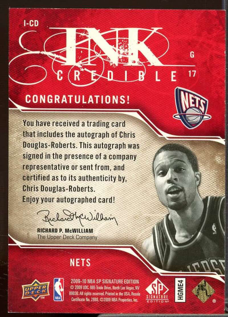 Chris Douglas-Roberts/499 Card 2009-10 SP Signature Edition INKcredible #ICD  Image 2