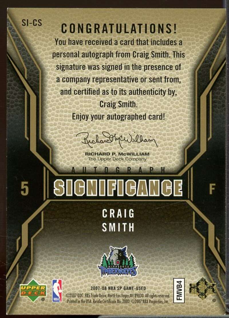 Craig Smith Card 2007-08 SP Game Used SIGnificance #SICS  Image 2